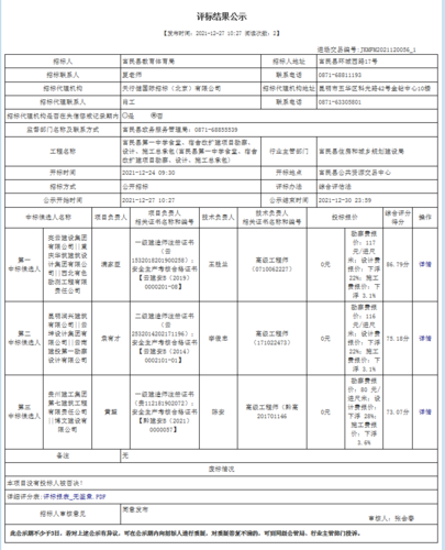 富民县第一中学食堂、宿舍改扩建项目勘察、设计、施工总承包评标结果公示