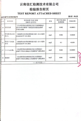 二水厂出厂水水质检测报告5