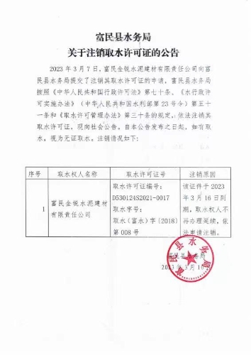 富民县水务局关于注销取水许可证的公告