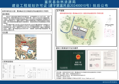 建设工程规划许可证（建字第富民县202400010号）批后公布（昆明市富民县白石崖一期50MWp农光互补地面光伏电站建设项目(开闭所））
