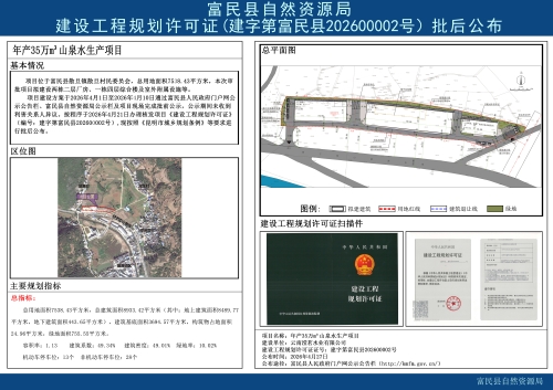 富民县自然资源局建设工程规划许可证（建字第富民县202600002号）批后公布（年产35万m³山泉水生产项目）